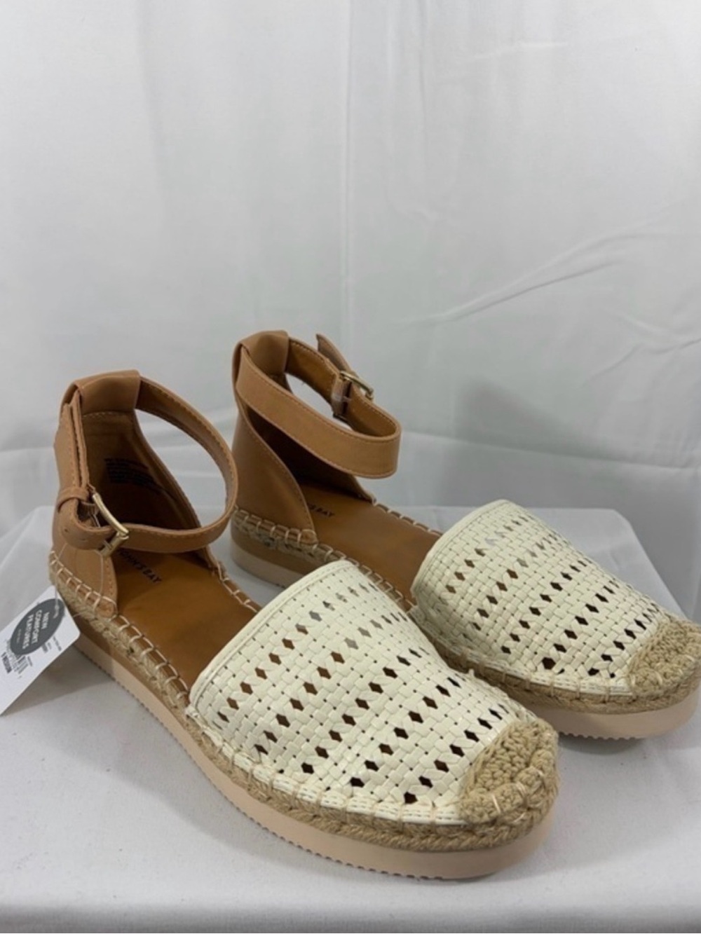 St. John's Bay Cream Woven Espadrille with Tan Ankle Strap